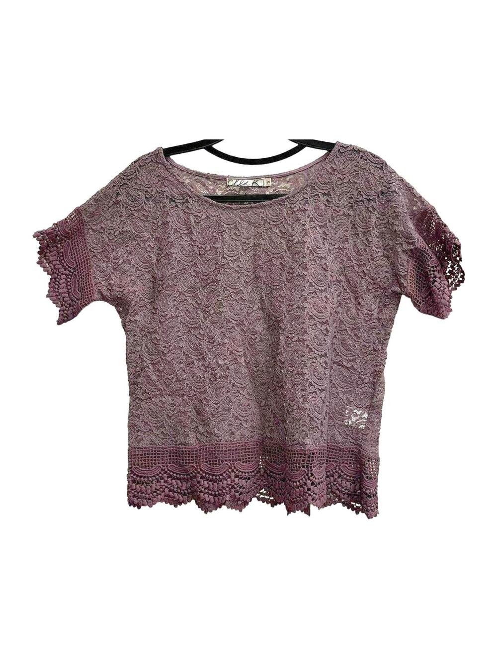 Boho Lace Sheer Top Mauve Crochet Trim Festival Coquette Blouse Womens S